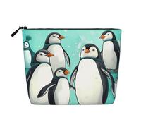 Gdshjklw Borsa per il trucco in lino per donne, organizer da viaggio impermeabile per cosmetici, leggera, con cerniera, organizer per cosmetici con pinguini carini, borsa per pennelli da trucco