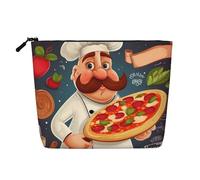 Gdshjklw Borsa per il trucco in lino per donne, organizer da viaggio impermeabile per cosmetici, leggera, con cerniera, organizer da viaggio per chef e pizza, pennelli da trucco