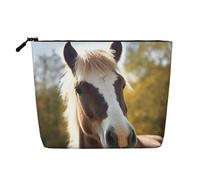 GDSHJKLW Borsa per il trucco in lino per donne, organizer da viaggio impermeabile per cosmetici, leggera, con cerniera, organizer per pennelli da trucco con animali, pony, cavallo