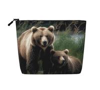 GDSHJKLW Borsa per il trucco in lino per donne, organizer da viaggio impermeabile per cosmetici, leggera, con cerniera, borsa da toeletta da viaggio organizer una madre e un cucciolo di orsetti borsa