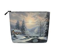 GDSHJKLW Borsa per il trucco in lino per donne, organizer da viaggio impermeabile per cosmetici, leggera, con cerniera, organizer per articoli da toeletta da viaggio con scena invernale sulla neve e
