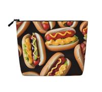 Gdshjklw Borsa per il trucco in lino per donne, organizer da viaggio impermeabile per cosmetici, leggera, con cerniera, organizer divertente per alimenti, hot dog, pennelli da trucco