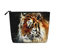 Gdshjklw Borsa per il trucco in lino per donne, organizer da viaggio impermeabile per cosmetici, leggera, con cerniera, organizer Tiger3 per pennelli da trucco