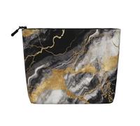 Gdshjklw Borsa per il trucco in lino per donne, organizer da viaggio impermeabile per cosmetici, leggera, con cerniera, organizer per pennelli da trucco in marmo nero bianco e nero in lamina d'oro