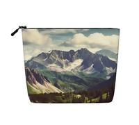 Gdshjklw Borsa per il trucco in lino per donne, organizer da viaggio impermeabile per cosmetici, leggera, con cerniera, organizer da viaggio con paesaggio, montagne, pennelli da trucco