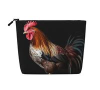 GDSHJKLW Borsa per il trucco in lino per donne, organizer da viaggio impermeabile per cosmetici, leggera, con cerniera, organizer per pennelli da trucco a forma di gallo con animali