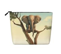 GDSHJKLW Borsa per il trucco in lino per donne, organizer da viaggio impermeabile per cosmetici, leggera, con cerniera, organizer per articoli da toeletta con piccolo elefante sull'albero, borsa per