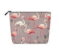 Gdshjklw Borsa per il trucco in lino per le donne, organizer da viaggio impermeabile per cosmetici, leggera, con cerniera, organizer per pennelli da trucco con motivo fenicottero rosa