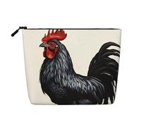 Gdshjklw Borsa per il trucco in lino per le donne, organizer da viaggio impermeabile per cosmetici, leggera, con cerniera, organizer per pennelli da trucco con gallo nero