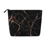 Gdshjklw Borsa per il trucco in lino per le donne, organizer da viaggio impermeabile per cosmetici, leggera, con cerniera, organizer per pennelli da trucco in marmo nero oro