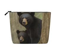 Gdshjklw Borsa per il trucco in lino per le donne, organizer da viaggio impermeabile per cosmetici leggera con cerniera organizer da viaggio borsa da toilette organizer orso nero madre e cucciolo