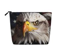 Gdshjklw Borsa per il trucco in lino per le donne, organizer da viaggio impermeabile per cosmetici, leggera, con cerniera, borsa da toeletta organizer per pennelli da trucco con bandiera americana e