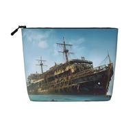 GDSHJKLW Borsa per il trucco in lino per le donne, organizer da viaggio impermeabile per cosmetici, leggera, con cerniera, borsa da toeletta da viaggio organizer per nave da crociera abbandonata in