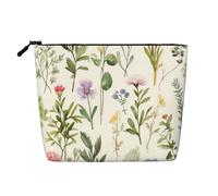 Gdshjklw Borsa per il trucco in lino per le donne, organizer da viaggio impermeabile per cosmetici leggera con cerniera borsa da toilette organizer stagione acquerelli di erbe fiori borsa per pennelli
