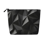 GDSHJKLW Borsa per il trucco in lino per le donne, organizer da viaggio impermeabile per cosmetici leggera con cerniera borsa da toeletta organizer nera geometrica per pennelli da trucco