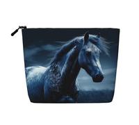 Gdshjklw Borsa per il trucco in lino per le donne, organizer da viaggio impermeabile per cosmetici, leggera, con cerniera, organizer per pennelli da trucco con cavallo blu