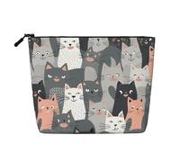 Gdshjklw Borsa per il trucco in lino per le donne, organizer da viaggio impermeabile per cosmetici leggera con cerniera da viaggio borsa da toilette organizer carino divertente grigio gatti modello