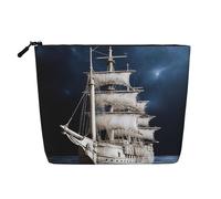 GDSHJKLW Borsa per il trucco in lino per le donne, organizer da viaggio impermeabile per cosmetici, leggera, con cerniera, organizer vintage nautico bianco per pennelli da trucco