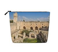 Gdshjklw Borsa per il trucco in lino per le donne, organizer da viaggio impermeabile per cosmetici, leggera, con cerniera, borsa da toeletta da viaggio organizer Israele alla Torre di David, borsa per