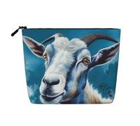 Gdshjklw Borsa per il trucco in lino per le donne, organizer da viaggio impermeabile per cosmetici, leggera, con cerniera, organizer per pennelli da trucco con stampa di capra blu