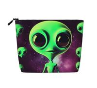 Gdshjklw Borsa per il trucco in lino per le donne, organizer per cosmetici da viaggio impermeabile leggero con cerniera borsa da toilette organizer verde Alien1 borsa per pennelli da trucco