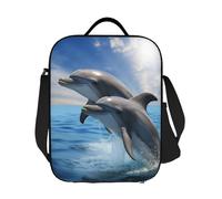 GDSHJKLW Borsa termica per il pranzo con due delfini, riutilizzabile, per donne e uomini, riutilizzabile, a prova di perdite, con tracolla regolabile, per ufficio, lavoro, viaggi, picnic, campeggio