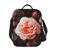 GDSHJKLW Borsa termica per il pranzo con fiori di rosa, riutilizzabile, per donne e uomini, riutilizzabile, a prova di perdite, con tracolla regolabile, per ufficio, lavoro, viaggi, picnic, campeggio