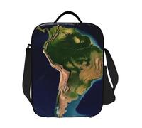 GDSHJKLW Borsa termica per il pranzo con immagine satellitare del Sud America, riutilizzabile, a prova di perdite, con tracolla regolabile, per ufficio, lavoro, viaggi, picnic, campeggio