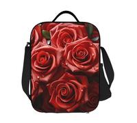 GDSHJKLW Borsa termica per il pranzo con molte rose rosse, riutilizzabile, a prova di perdite, con tracolla regolabile, per ufficio, lavoro, viaggi, picnic, campeggio