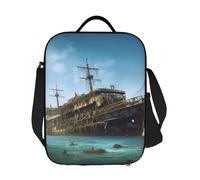 GDSHJKLW Borsa termica per il pranzo con nave da crociera abbandonata in mare, riutilizzabile, a prova di perdite, con tracolla regolabile, per ufficio, lavoro, viaggi, picnic, campeggio