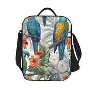 GDSHJKLW Borsa termica per il pranzo con pappagalli sui rami, riutilizzabile, per donne e uomini, borsa termica riutilizzabile a prova di perdite, con tracolla regolabile, per ufficio, lavoro, viaggi