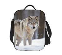 GDSHJKLW Borsa termica per il pranzo, motivo: lupo nella neve, riutilizzabile, a prova di perdite, con tracolla regolabile, per ufficio, lavoro, viaggi, picnic, campeggio