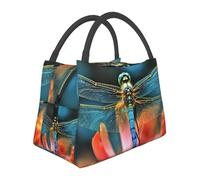 GDSHJKLW Borsa termica per il pranzo, per donne e uomini, grande contenitore per il pranzo a prova di perdite, riutilizzabile, con libellula sul fiore, per lavoro, picnic, viaggi