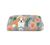 GDSHJKLW Corgi, astuccio in pelle con fiori e fiori primaverili, grande capacità, astuccio per penne e trucchi con cerniera, per donne e uomini, borsa da toeletta da viaggio, borsa per cosmetici