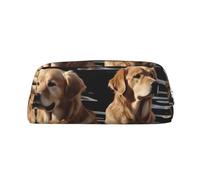 GDSHJKLW Golden Retrievers - Astuccio in pelle di grande capacità, con cerniera, per donne, uomini, articoli da toeletta da viaggio, impermeabile, portamonete, Argento, Taglia unica