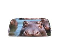 GDSHJKLW Grazioso astuccio in pelle a forma di ippopotamo, astuccio per penne di grande capacità, borsa per il trucco con cerniera, per donne e uomini, borsa da toeletta da viaggio impermeabile, borsa