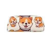 GDSHJKLW Grazioso astuccio in pelle con cane Shiba Inu, astuccio per penne di grande capacità, borsa per il trucco con cerniera, per donne e uomini, borsa da toeletta da viaggio impermeabile, borsa