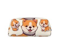 GDSHJKLW Grazioso astuccio in pelle con cane Shiba Inu, astuccio per penne di grande capacità, borsa per il trucco con cerniera, per donne e uomini, borsa da toeletta da viaggio impermeabile, borsa