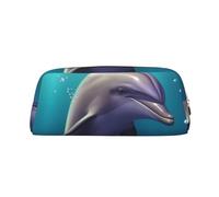 GDSHJKLW Grazioso astuccio in pelle con delfino marino, grande capacità, astuccio per penne e trucchi con cerniera, per donne e uomini, borsa da toeletta da viaggio impermeabile, borsa per cosmetici
