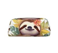 GDSHJKLW Grazioso astuccio in pelle con foglie di bradipo grande capacità, astuccio per trucchi con cerniera, per donne e uomini, borsa da toeletta da viaggio impermeabile, borsa per cosmetici ampia