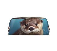 GDSHJKLW Grazioso astuccio in pelle con lontra grande capacità, astuccio per penne, borsa per il trucco con cerniera, per donne e uomini, borsa da toilette da viaggio impermeabile, borsa per cosmetici