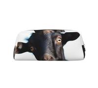 GDSHJKLW Grazioso astuccio in pelle nera a forma di animale di capra, grande capacità, astuccio per penne con cerniera, borsa per trucco per donne e uomini, borsa da toeletta da viaggio impermeabile