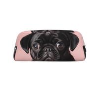 GDSHJKLW Grazioso astuccio in pelle nera con carlino, grande capacità, borsa per il trucco con cerniera, per donne e uomini, borsa da toeletta da viaggio impermeabile, borsa per cosmetici ampia aperta
