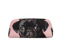 GDSHJKLW Grazioso astuccio in pelle nera con carlino, grande capacità, borsa per il trucco con cerniera, per donne e uomini, borsa da toeletta da viaggio impermeabile, borsa per cosmetici ampia aperta