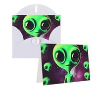 GDSHJKLW Green Alien1, biglietto di auguri bianco con buste, 10,2 x 15,2 cm, biglietti di ringraziamento, biglietti per tutte le occasioni, per Natale, vacanze, compleanno, laurea, anniversari