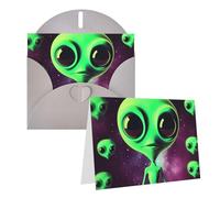 GDSHJKLW Green Alien1 Biglietto di auguri vuoto con buste, 10,2 x 15,2 cm, biglietti di ringraziamento, biglietti per tutte le occasioni, grigio, per Natale, vacanze, compleanno, laurea, anniversari