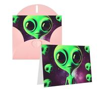 GDSHJKLW Green Alien1 Biglietto di auguri vuoto con buste, 10,2 x 15,2 cm, biglietti di ringraziamento, biglietti per tutte le occasioni, rosa, per Natale, vacanze, compleanno, laurea, anniversari