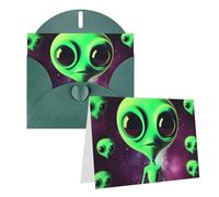GDSHJKLW Green Alien1 Biglietto di auguri vuoto con buste, 10,2 x 15,2 cm, biglietti di ringraziamento, biglietti per tutte le occasioni, verde scuro, per Natale, vacanze, compleanni, lauree