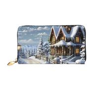 GDSHJKLW Natale Inverno Scena Felice Donne Portafogli In Pelle Zip Intorno Frizione Borse Impermeabile Porta Carte Di Credito Con Porta Telefono Signore Viaggio Moneta Borsa