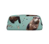GDSHJKLW Otters - Astuccio in pelle per matite, grande capacità, con cerniera, per donne, uomini, articoli da toeletta da viaggio, borsa per cosmetici, impermeabile, portamonete